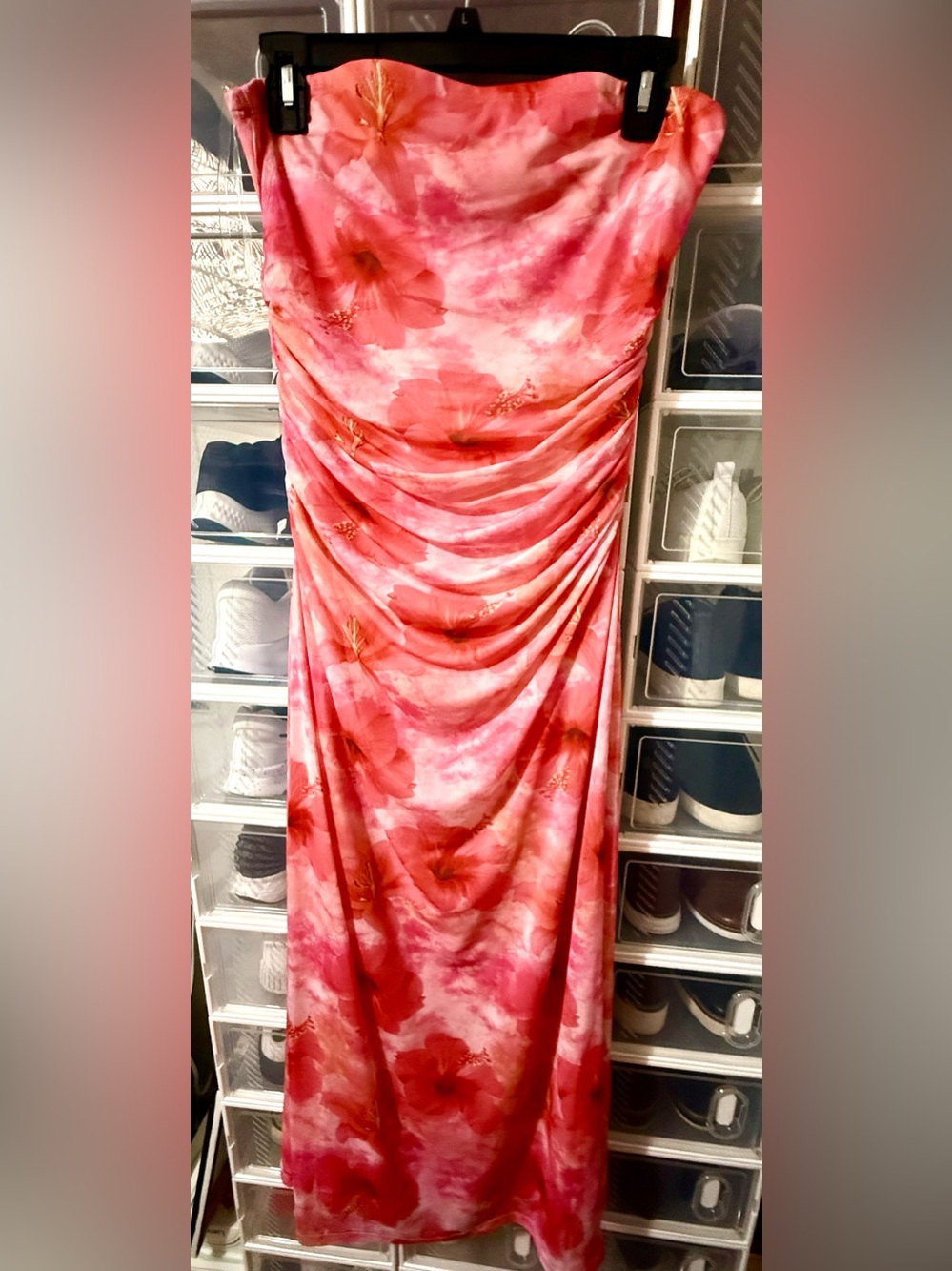 Madden Girl Pink Floral Ruched Maxi Dress
